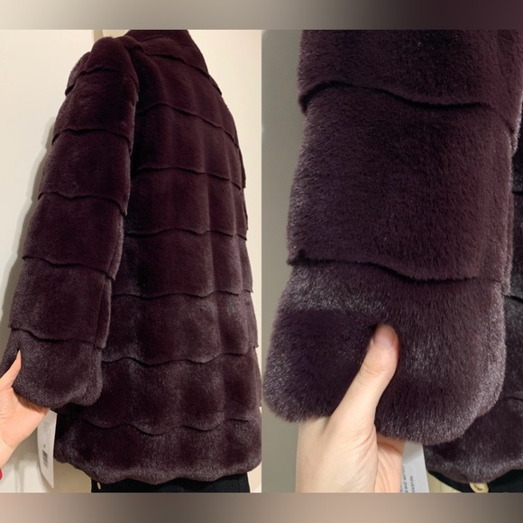 Via Spiga Reversible Plum Faux Fur / Puffer Coat - Picture 4 of 17